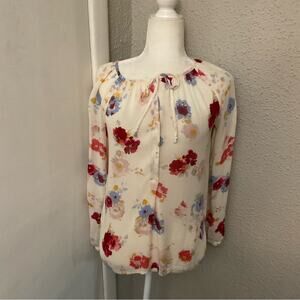 Lucky Brand Sheer Button Up Floral Raglan Blouse XS Cottagecore Dopamine Flowy